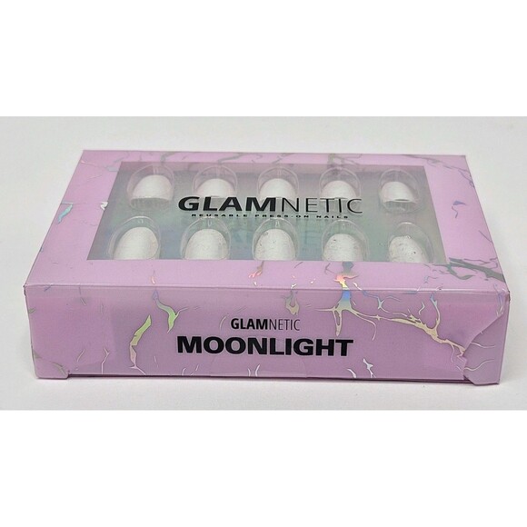 Glamnetic Reusable Press-On Nails Moonlight Almond White 24 Nail Kit New W/Glue - Picture 4 of 6